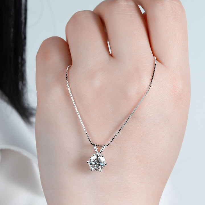 Classic Six-Prong Moissanite Pendant Necklace – Available in 5mm, 6.5mm, 8mm, and 9mm