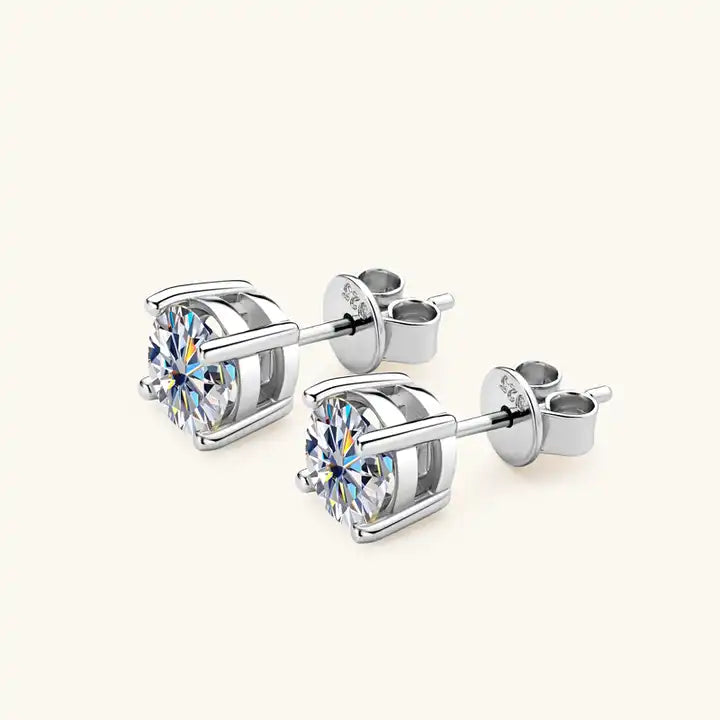 Moissanite Stud Round Brilliant Cut Earrings