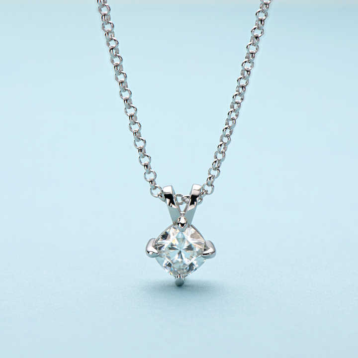 Moissanite Cushion Cut Pendant Necklace with 1.0 Carat D Color Stone