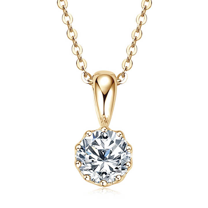 Moissanite Crown Pendant Necklace with 1.0 Carat Round Brilliant-Cut Stone