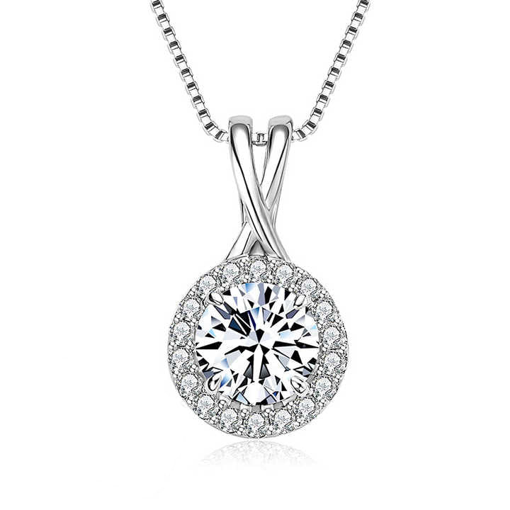 Sparkling Moissanite Halo Pendant Necklace – 6.5mm, 8mm, or 9mm Round Cut, D Color VVS1