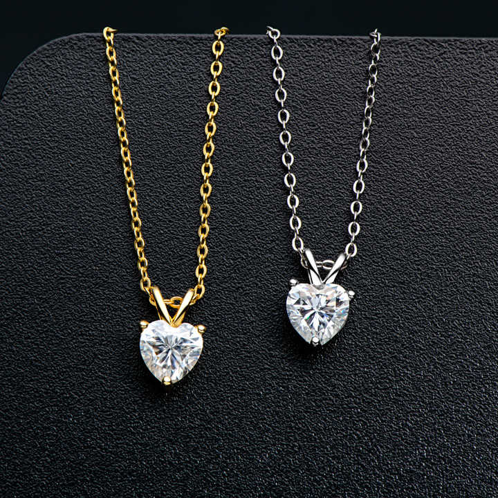 1CT Heart-Cut Moissanite Pendant Necklace – Gold or White Gold Plated