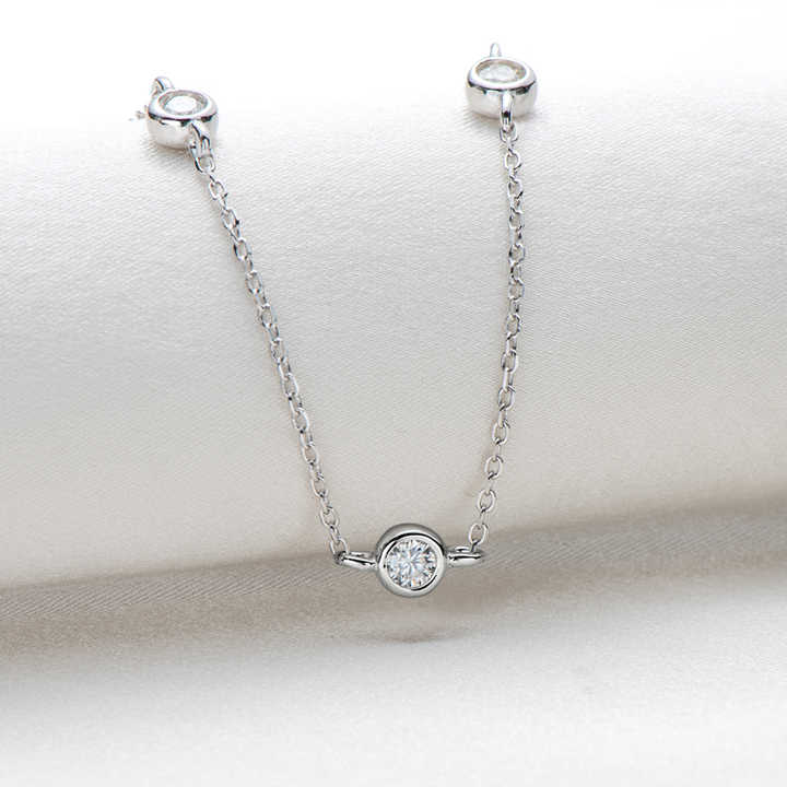 Elegant Moissanite Bezel Chain Tennis Necklace – 2.5mm Round Cut, 0.06ct