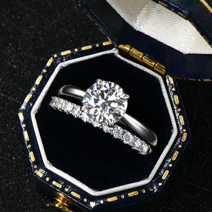 2 Carat Moissanite Engagement Ring Set - Solitaire & Stackable Bands