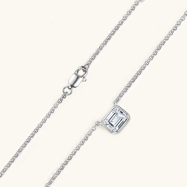 Moissanite Emerald Cut Pendant Necklace with 1.0 Carat D Color Stone