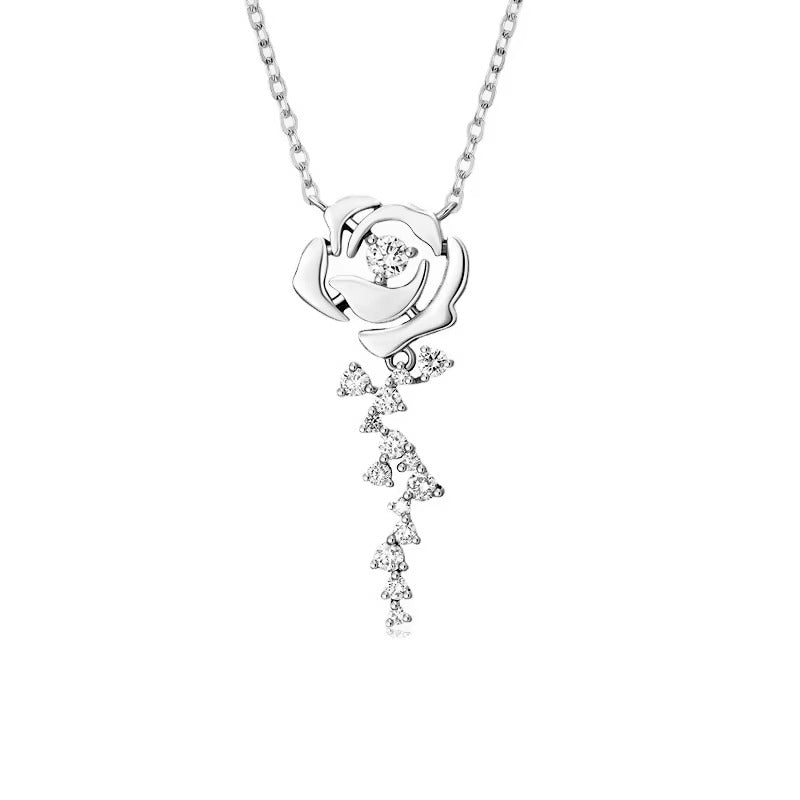 Moissanite Rose Pendant Necklace with Round Brilliant Cut, 3.5mm, 0.20 Carat