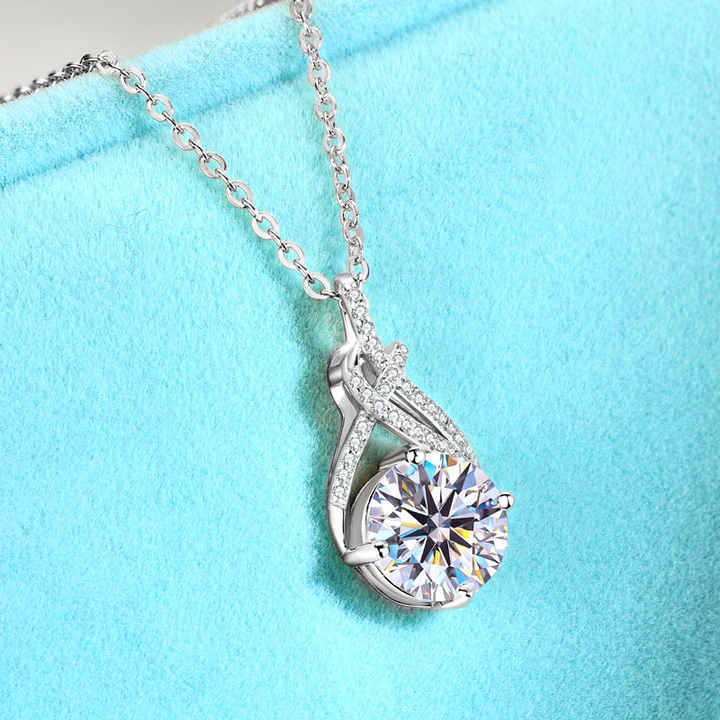 Moissanite Swirl Pendant Necklace with 2.0 Carat Round Brilliant-Cut Stone