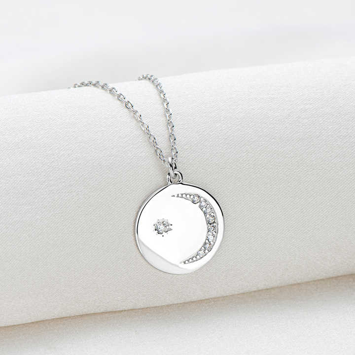 Moissanite Star and Moon Pendant Necklace with 1.3mm and 1.5mm Round Brilliant Cuts