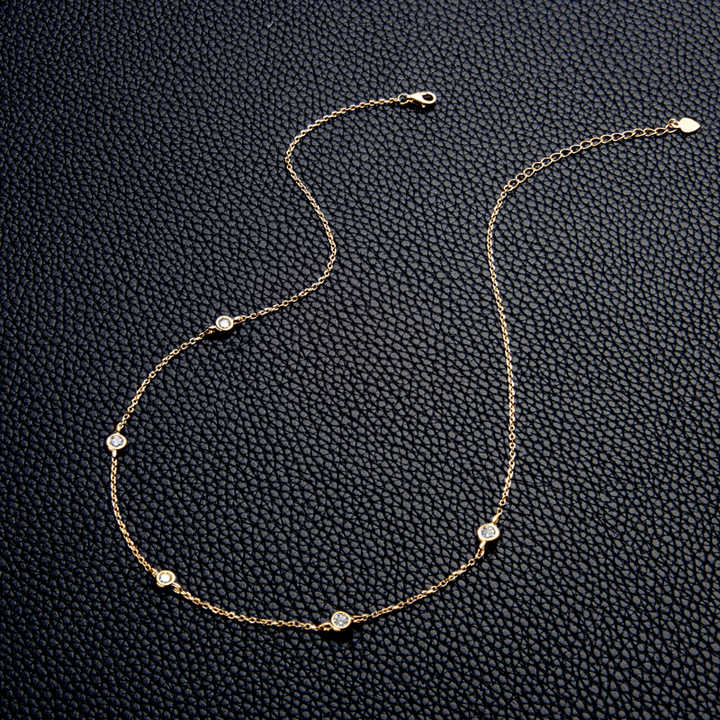 Elegant Moissanite Bezel Chain Tennis Necklace – 2.5mm Round Cut, 0.06ct