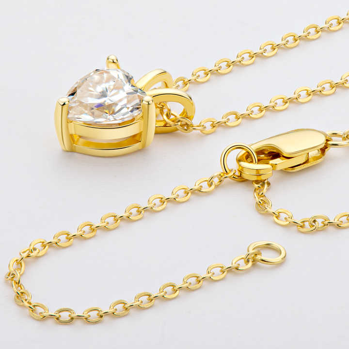 1CT Heart-Cut Moissanite Pendant Necklace – Gold or White Gold Plated