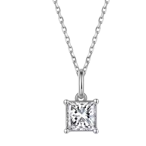 Moissanite Square Pendant Necklace with 1.0 Carat Princess Cut (6.5mm)