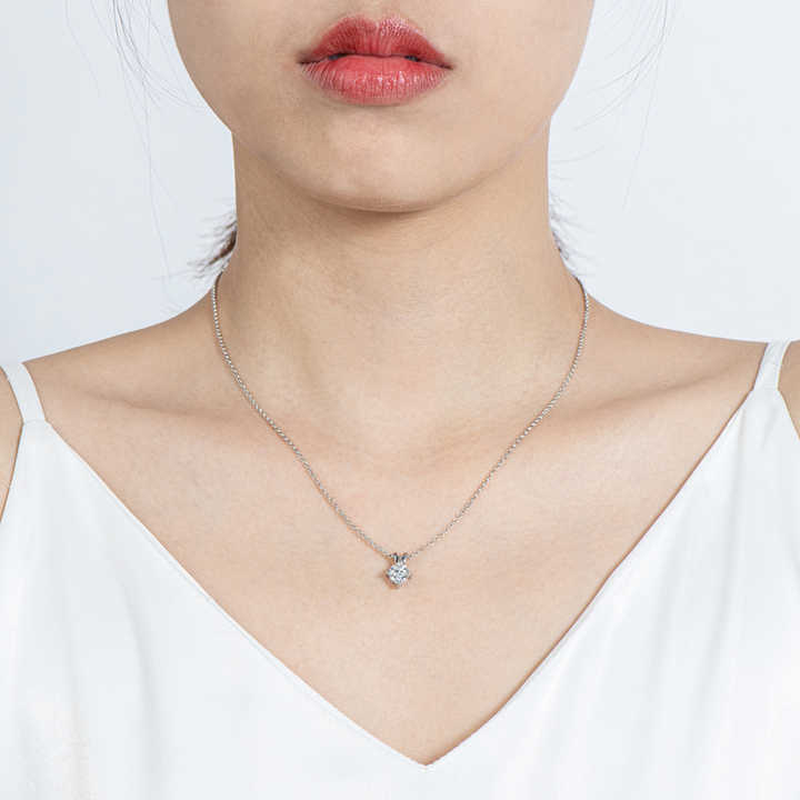 Moissanite Cushion Cut Pendant Necklace with 1.0 Carat D Color Stone