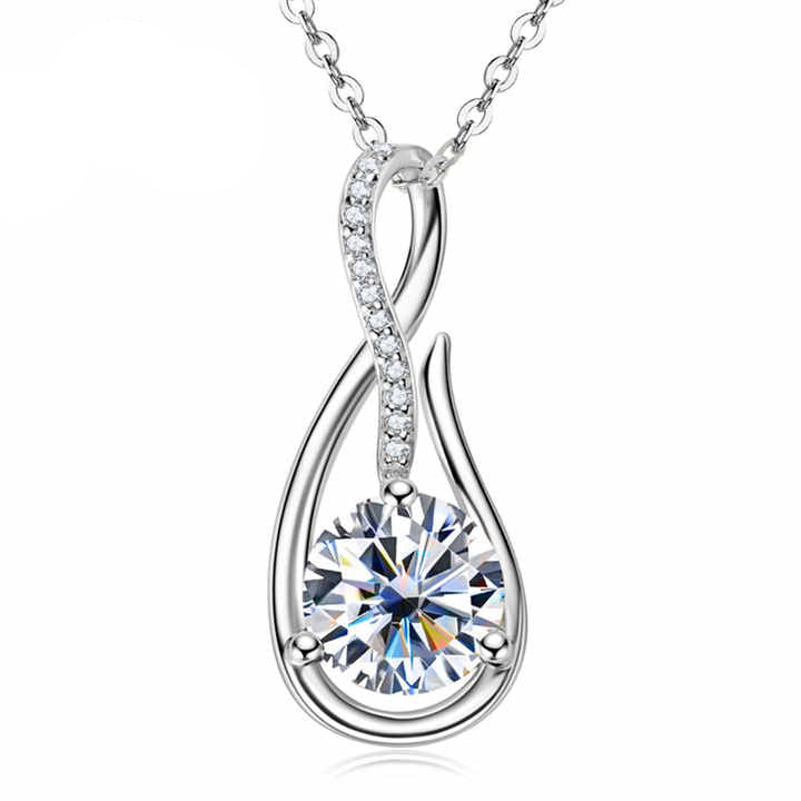 Moissanite Infinity Pendant Necklace with 1.0 Carat Round Brilliant-Cut Stone