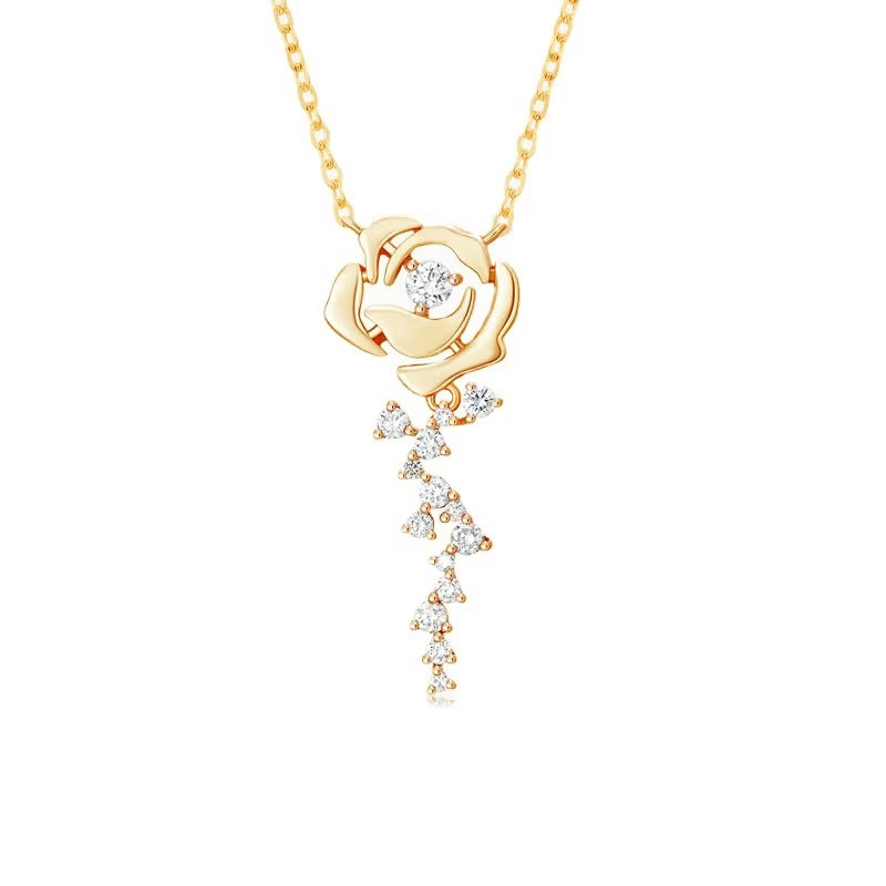 Moissanite Rose Pendant Necklace with Round Brilliant Cut, 3.5mm, 0.20 Carat