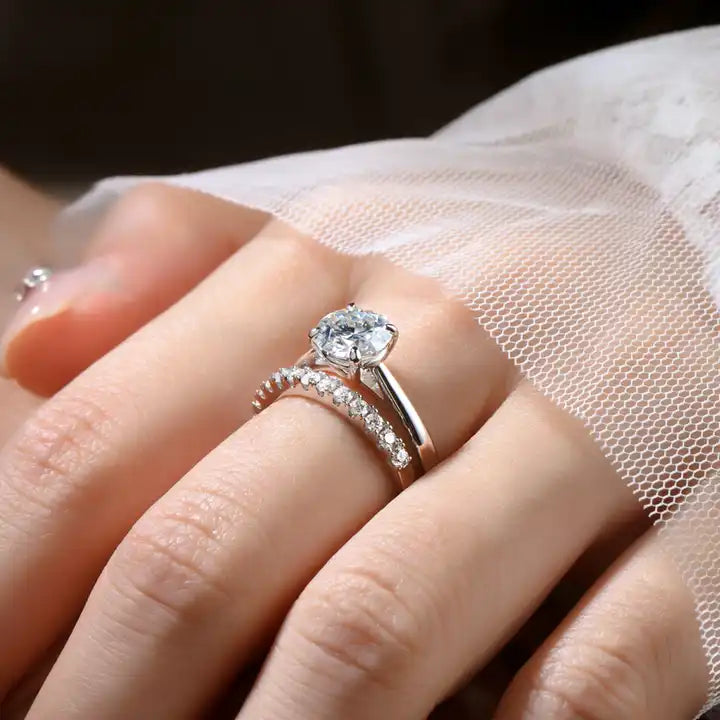 2 Carat Moissanite Engagement Ring Set - Solitaire & Stackable Bands