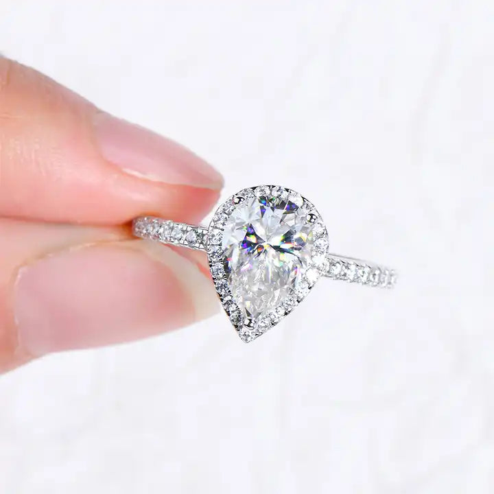 GRA-Certified 2.0 Carat Pear-Cut Moissanite Halo Engagement Ring