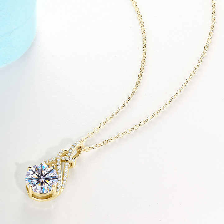 Moissanite Swirl Pendant Necklace with 2.0 Carat Round Brilliant-Cut Stone