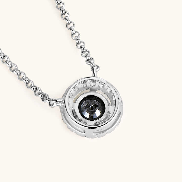 Moissanite Halo Pendant Necklace with 1.0 Carat Round Black