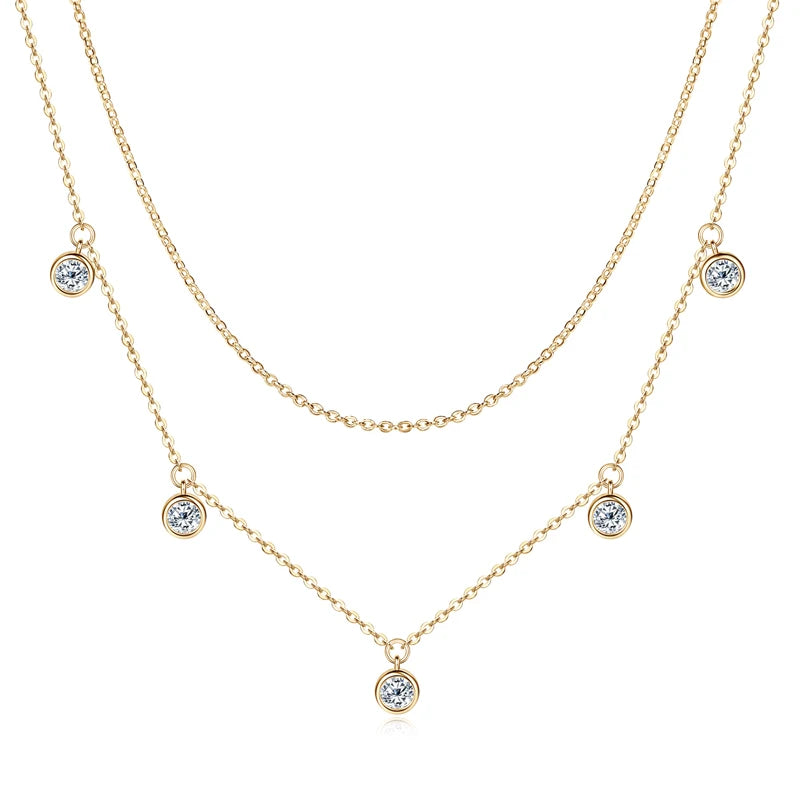 Original 4mm Moissanite Diamond Layered Necklace – Elegant and Timeless