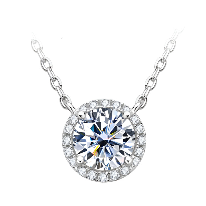 Moissanite Halo Pendant Necklace with 1.0 Carat D Color Round Brilliant-Cut Stone