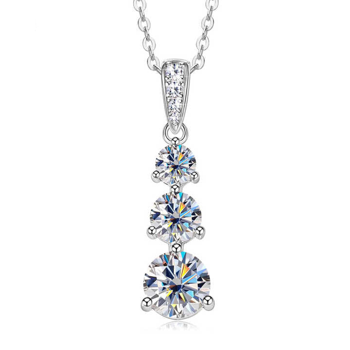 Ladies' Three-Stone Moissanite Pendant Necklace – 1.85CT