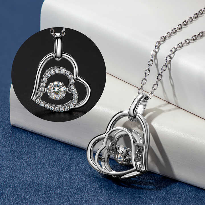Double Heart Moissanite Dancing Pendant Necklace – 0.5ct