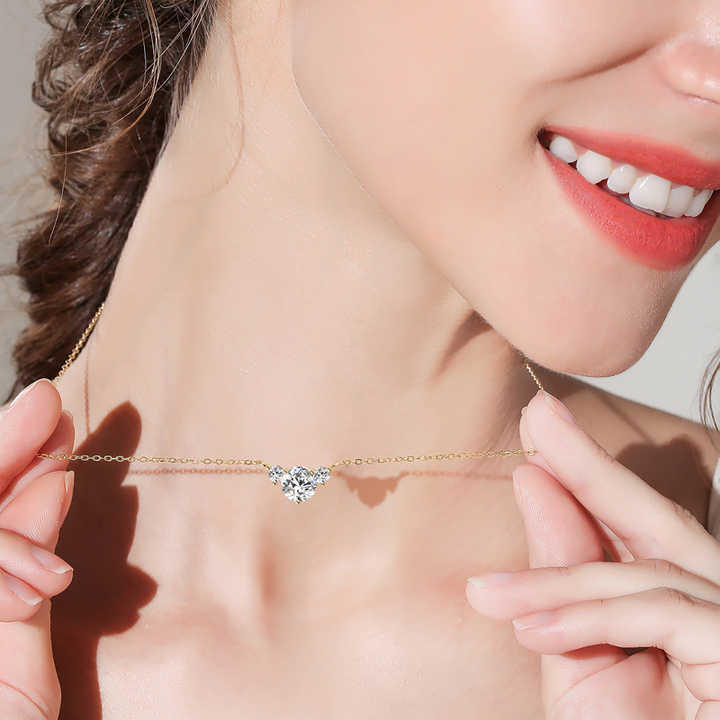Moissanite 3-Stone Pendant Necklace with 1.0 Carat Round Brilliant-Cut Center Stone