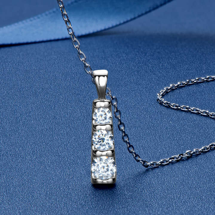 Moissanite Three-Stone Bar Pendant Necklace