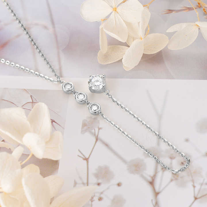 Moissanite Y-Shaped Pendant Necklace with 1.0 Carat Round Brilliant-Cut Stone
