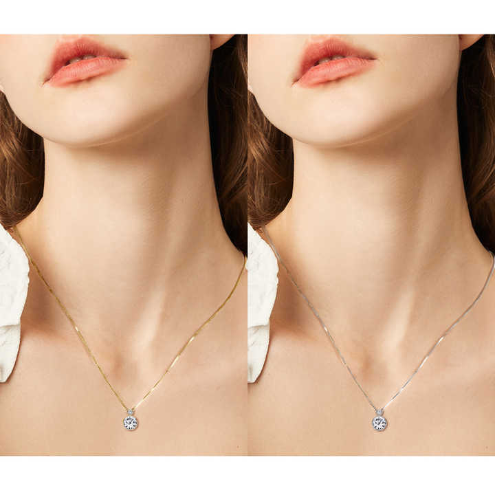 Double Bezel Moissanite Pendant Necklace – 2.0ct & 0.1ct Round Cut
