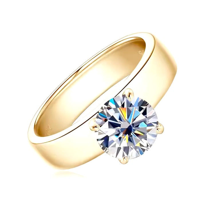 Certified 2CT Moissanite Solitaire Ring - 8mm Chunky Band