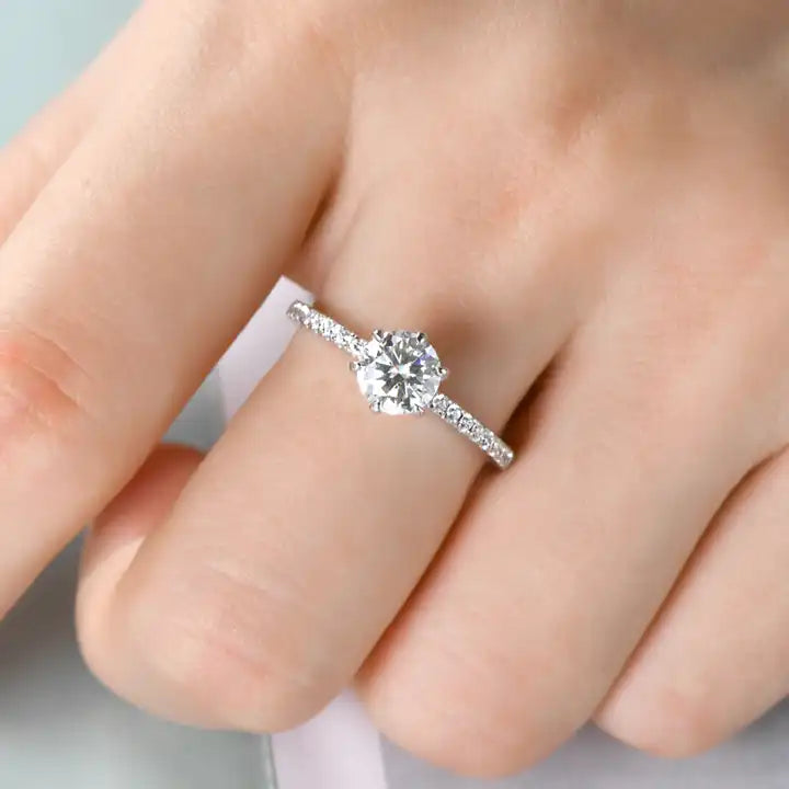 GRA-Certified 1CT Moissanite Engagement Ring - 6.5mm Solitaire