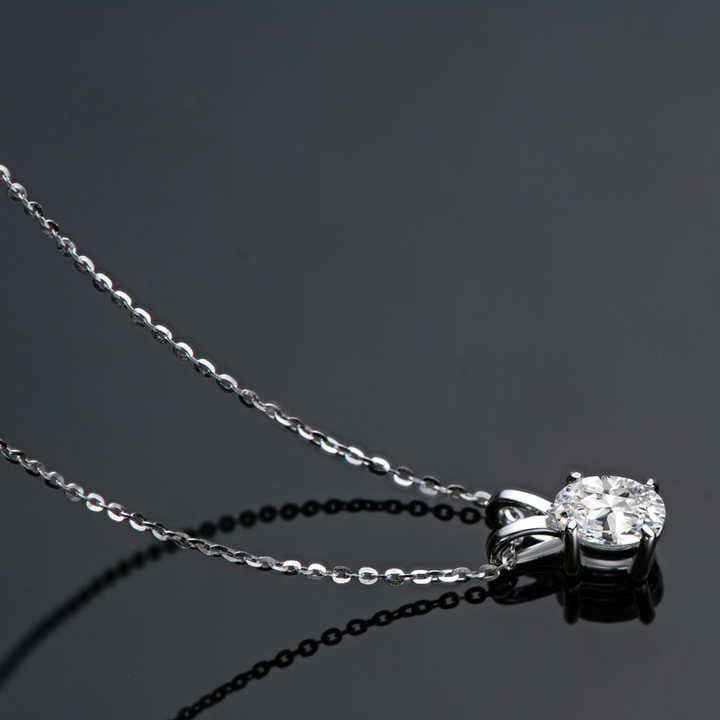 Moissanite Solitaire Pendant Necklace with 1ct Oval Cut