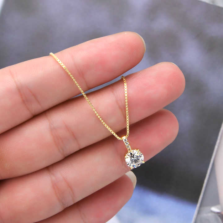Moissanite Diamond Pendant Necklace with 1.0 Carat Round Brilliant-Cut