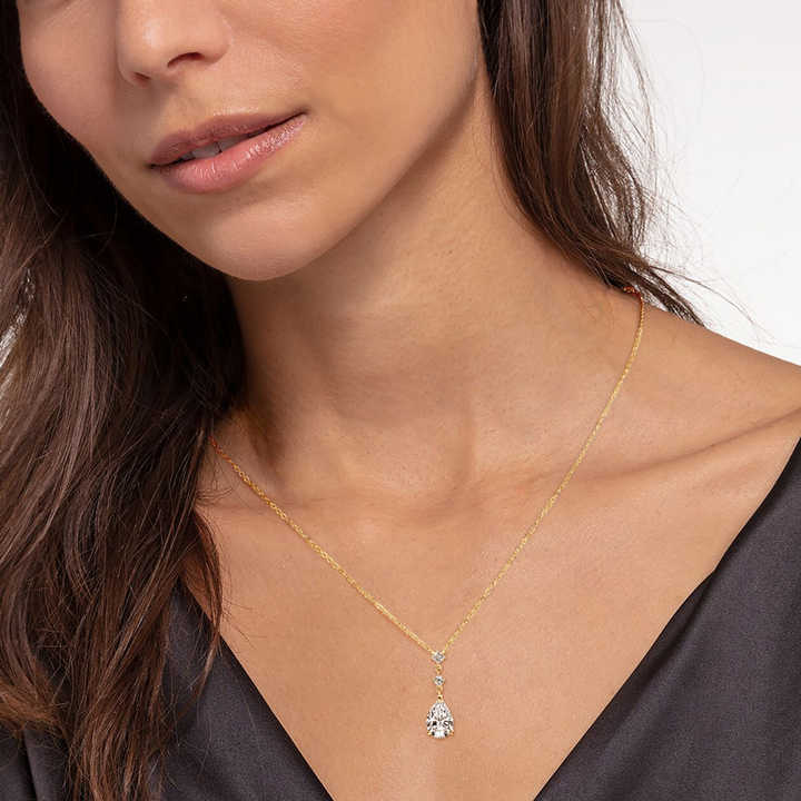 Moissanite Pendant Necklace with 2.0 Carat Pear-Cut Stone
