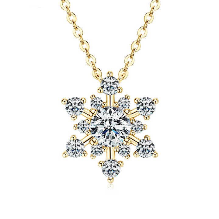 Snowflake Moissanite Pendant Necklace – 14K Gold Plated