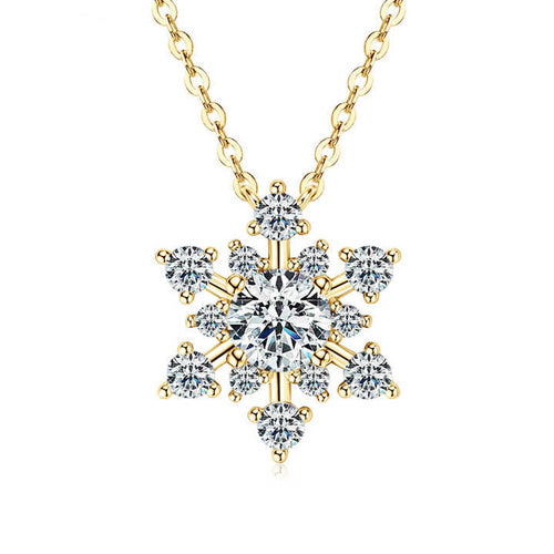 Snowflake Moissanite Pendant Necklace – 14K Gold Plated
