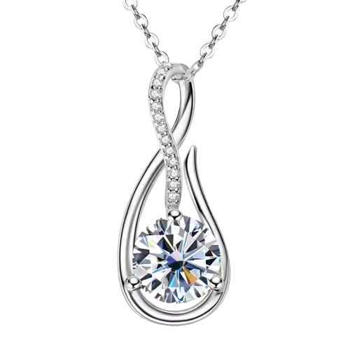 Moissanite Infinity Pendant Necklace with 1.0 Carat Round Brilliant Cut (6.5mm)