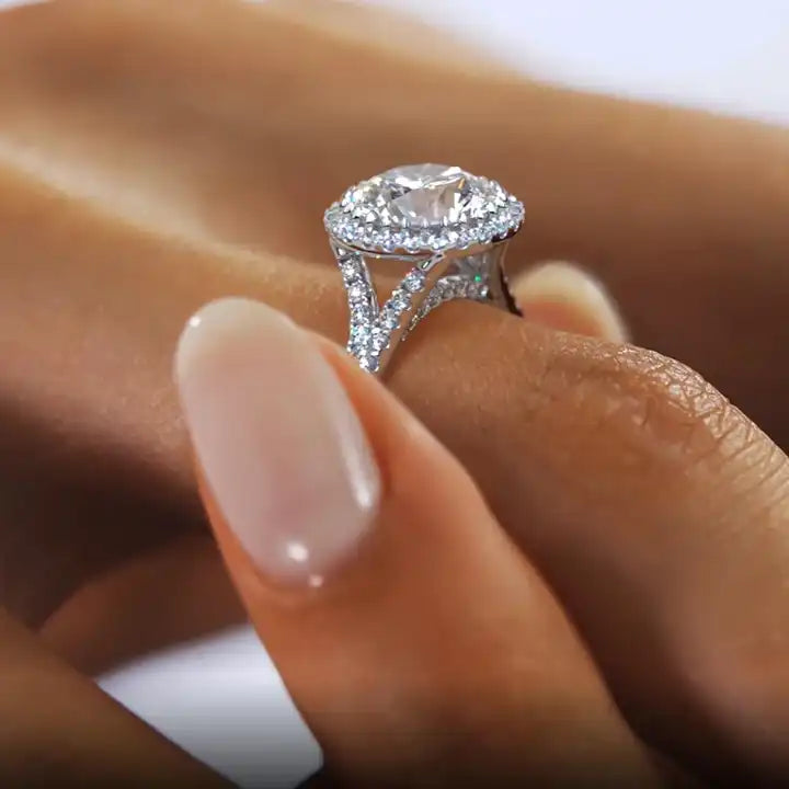 3 Carat Moissanite Flower Halo Wedding Ring - 9mm in
