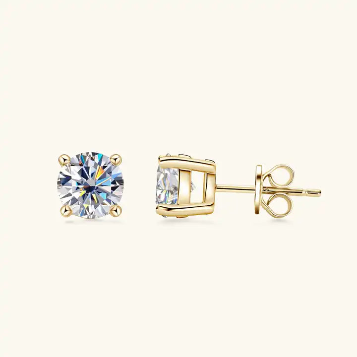 2.0 Carat Moissanite Stud Earrings in 8mm Round Brilliant Cut
