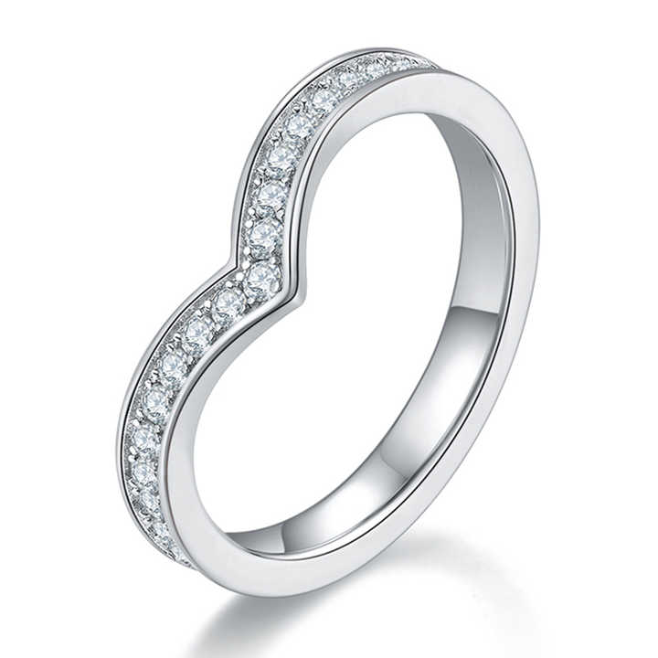 Classic V-Shaped Moissanite Tennis Ring - Sparkling Pavé Design
