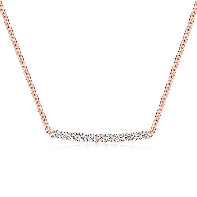 18K Gold Plated Moissanite Curved Bar Necklace – 11 Stones, 0.1ct Each