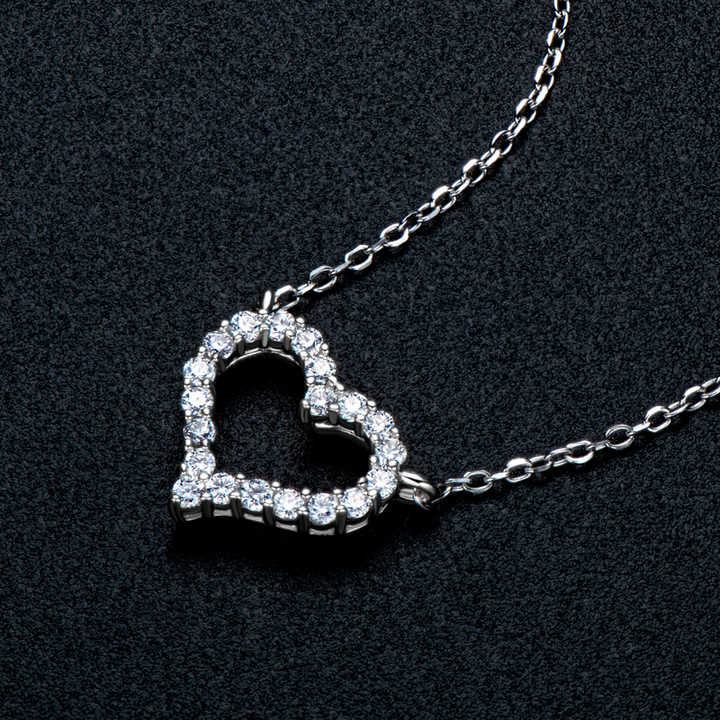 Moissanite Heart Pendant Necklace with 1.5mm Round Brilliant-Cut Stones