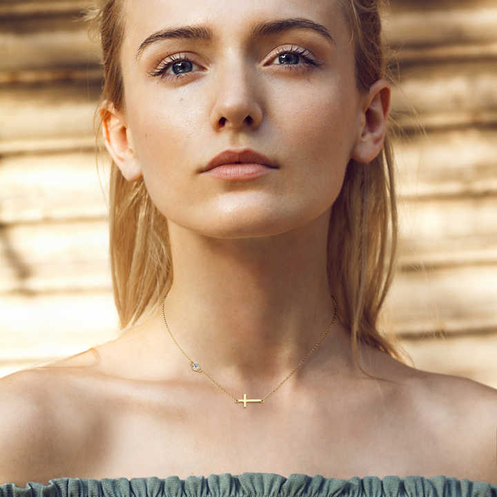 Delicate Moissanite Cross Pendant Necklace – 0.3 Carat