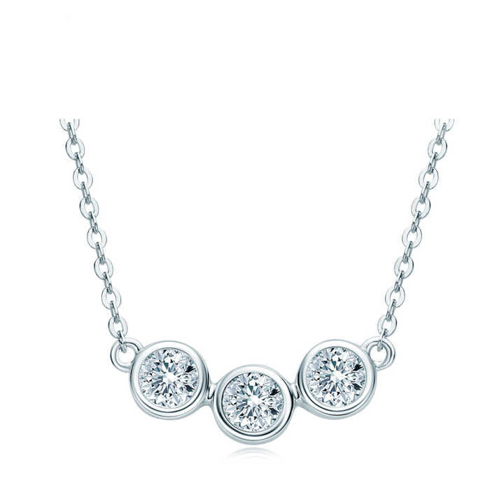 Moissanite Bezel Three-Stone Pendant Necklace with Round Cut 4mm