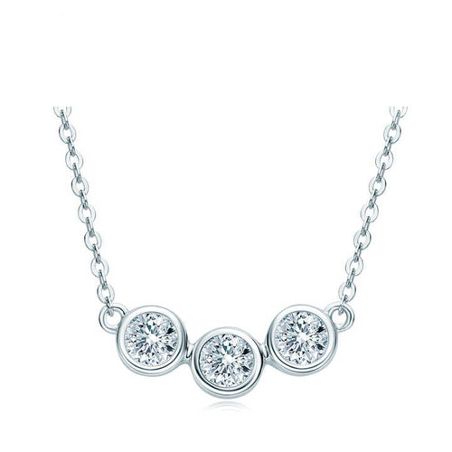 Moissanite Bezel Three-Stone Pendant Necklace with Round Cut 4mm