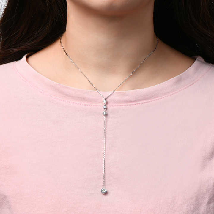 Moissanite Y-Shaped Pendant Necklace with 1.0 Carat Round Brilliant-Cut Stone