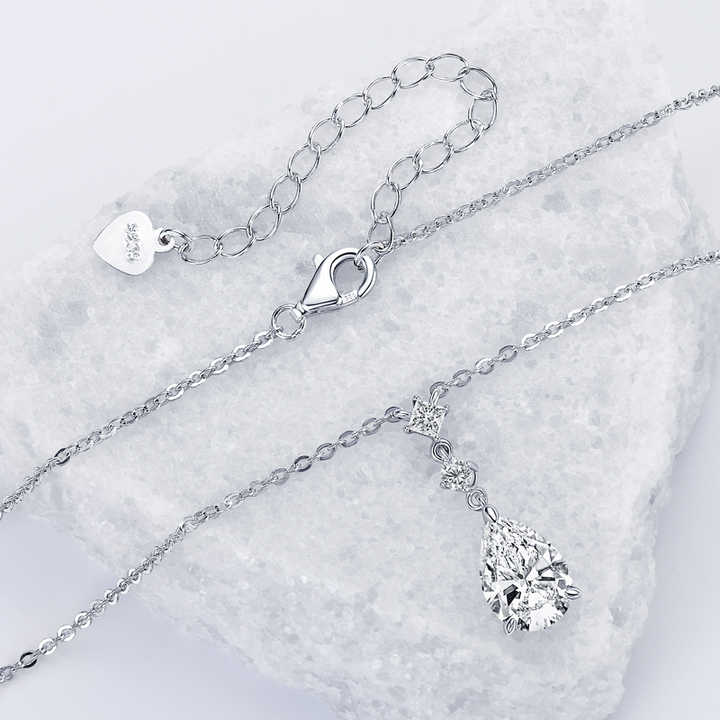 Moissanite Pendant Necklace with 2.0 Carat Pear-Cut Stone