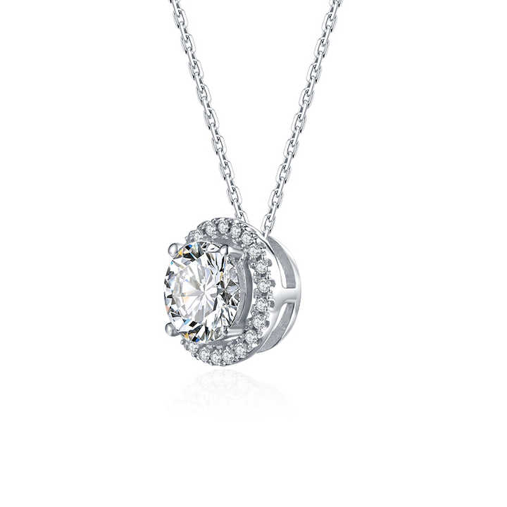 Moissanite Halo Pendant Necklace
