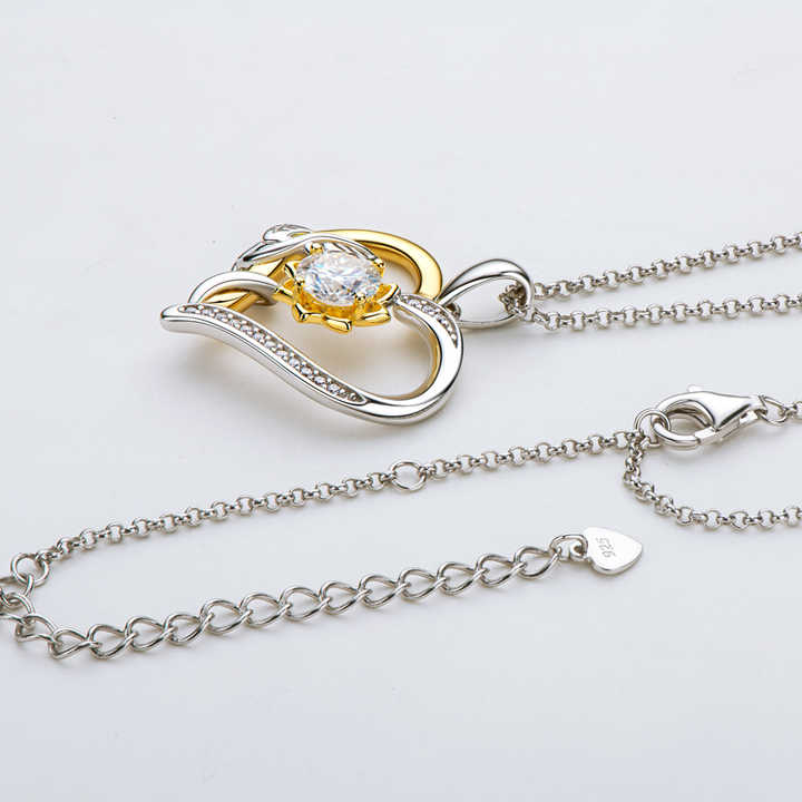 Moissanite Sunflower Heart Pendant Necklace